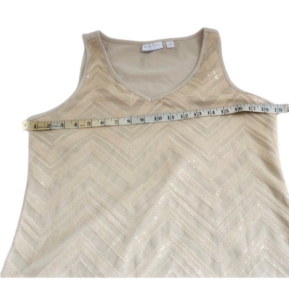 New York & Company Cream Tan Sequin Chevron Design Tank Top, Size Small - Picture 8 of 12
